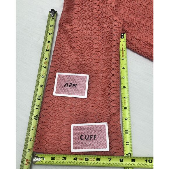Crotchet Lace Coral Sz S Top Gathered Hem Orange Shirt Round Neckline 3/4 Sleeve - Picture 13 of 13
